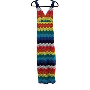 Adore Women’s Rainbow Colored V Neck Knit Boho Maxi Dress Sz S